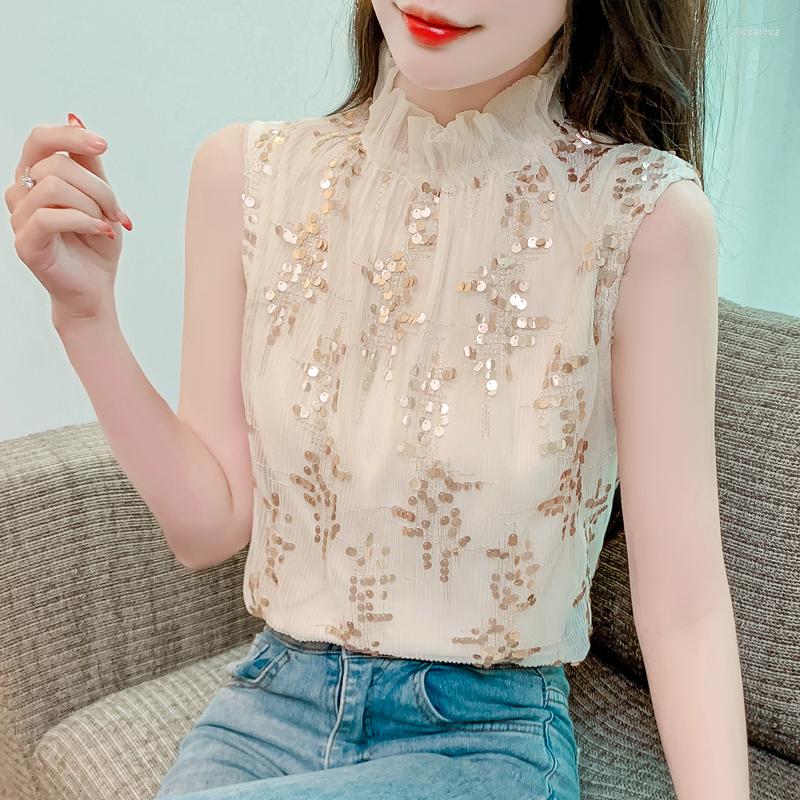 Women' Blouses Sequin Mesh Sleeveless Top 2023 Summer Korean Loose And Slim High Collar Shiny Silk Pleated Casual Versatile Tank Tops, Women blouse
Women' Blouses Sequin Mesh Sleeveless Top 2023 Summer Korean Loose And Slim High Collar Shiny Silk Pleated Casual Versatile Tank Tops, Women blouse