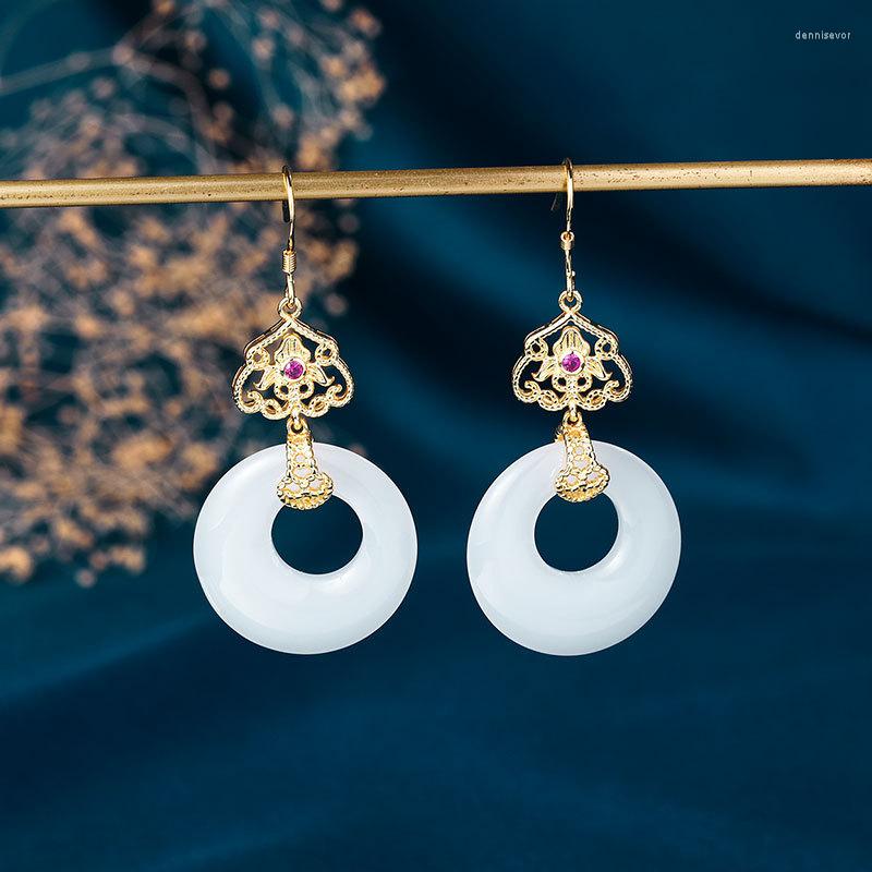 Dangle Earrings Original Vintage Chinese Style Ancient Gold Craft Natural An White Jade Round For Women Classic Eardrop Jewelry
Dangle Earrings Original Vintage Chinese Style Ancient Gold Craft Natural An White Jade Round For Women Classic Eardrop Jewelry
