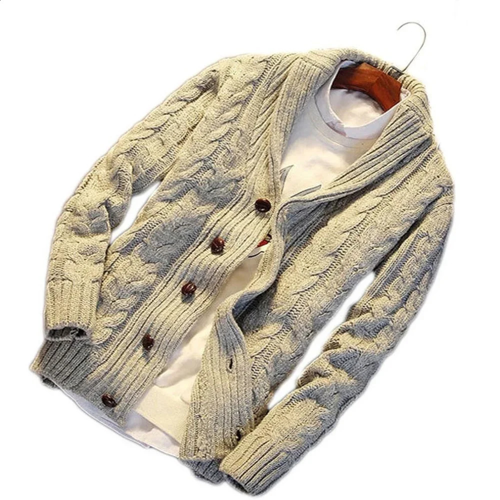 Men's Sweaters Men Sweater Coat Casual Thicken Cardigan Button Up Pure Color y Knit Fashion Clothing Hood 231118