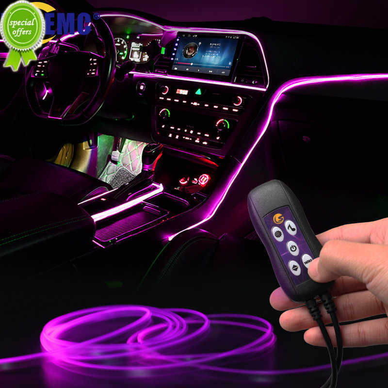 USB Car Interior Lights 64 Colors Optical Fiber Strips Multiple Modes Sound Control RGB Decorative Ambient Lamp Car Neon Light