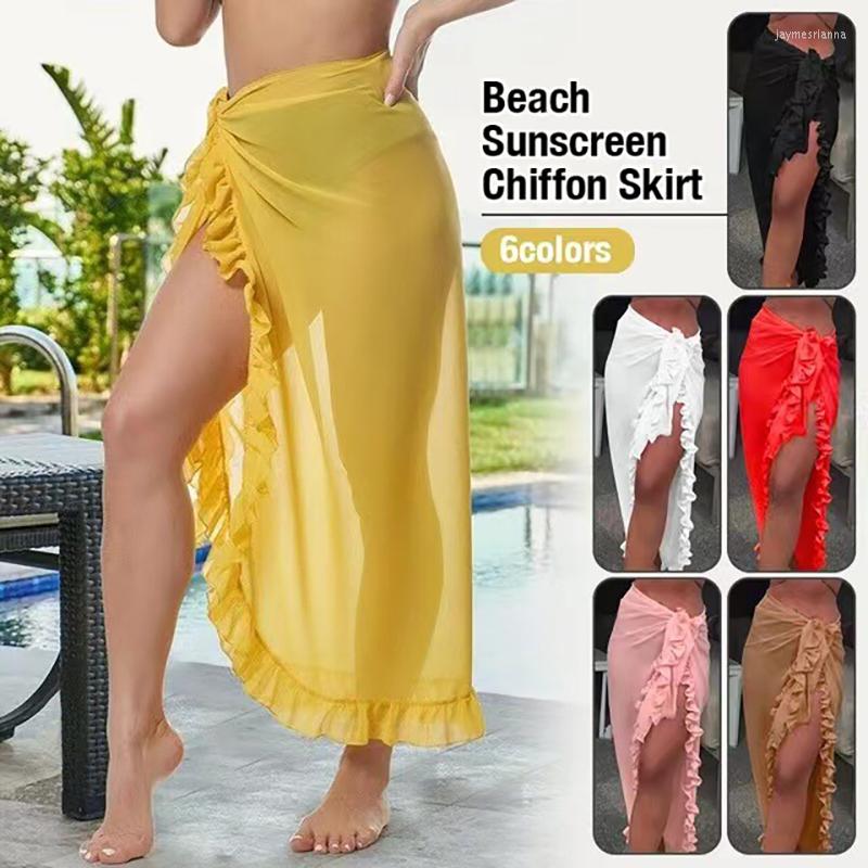 Women's Swimwear Women Chiffon See-Through Beach Bikini Cover Up Wrap Scarf Pareo Sarong Dress Solid Ruffle Casual, White 
Women's Swimwear Women Chiffon See-Through Beach Bikini Cover Up Wrap Scarf Pareo Sarong Dress Solid Ruffle Casual, White