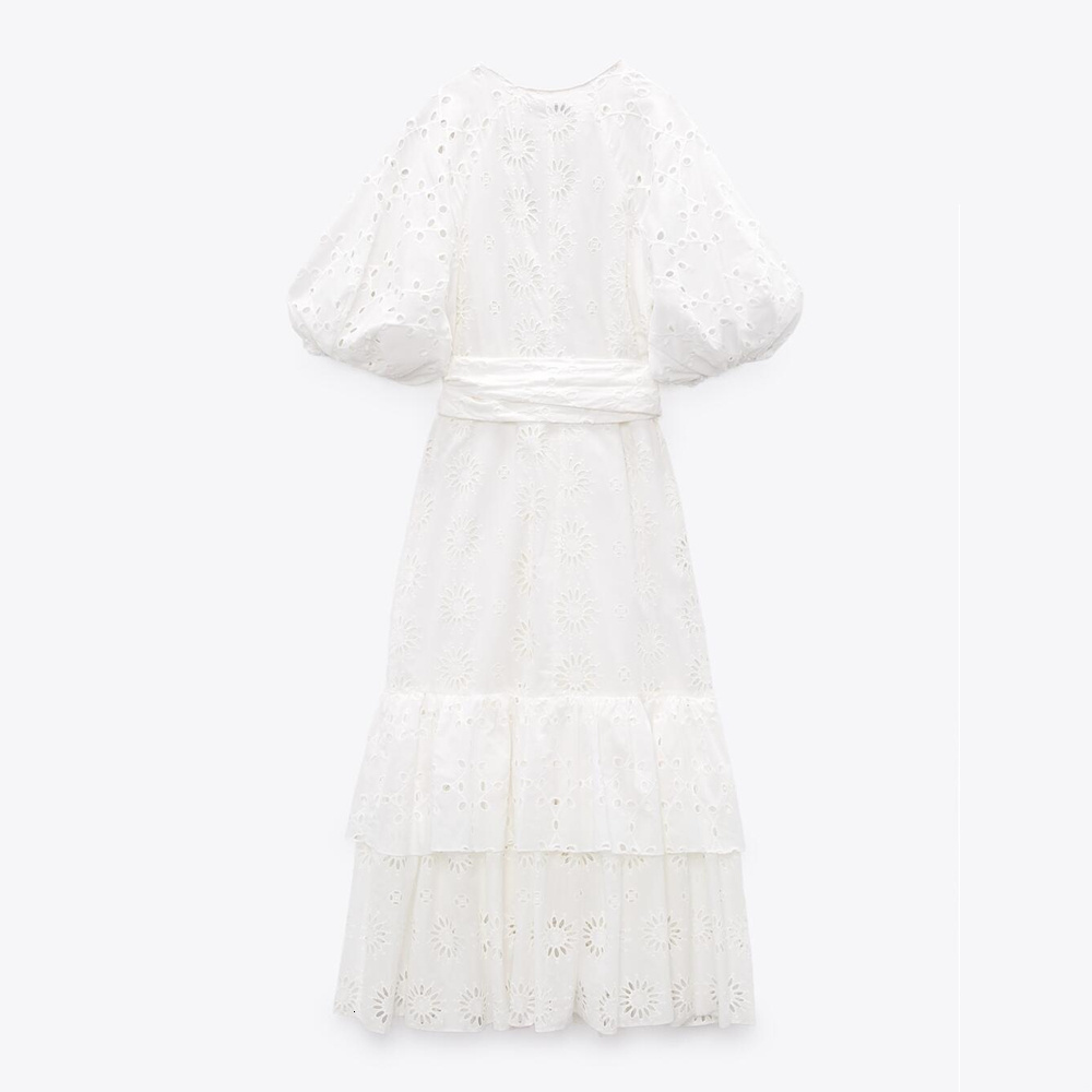 Casual Dresses Spring Dress UNIZERA Womens White Fashion Temperament Elegant Belt Embroidery Hollow Layered Dress 2796979 230420