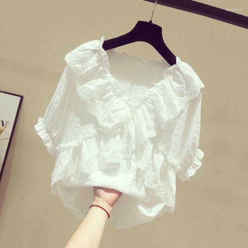 Women's Blouses Woman Pleated Lace Blouse Short Sleeves Tops Female Button Up Slim Fitted Under Shirt Doll Collar For Girls Chiffon G31, Pure white
Women's Blouses Woman Pleated Lace Blouse Short Sleeves Tops Female Button Up Slim Fitted Under Shirt Doll Collar For Girls Chiffon G31, Pure white
