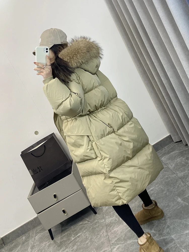 Womens Down Parkas Dazhen Raccoon Fur Hooded Waterproof Winter Long Inflatable Jacket Duck Coat Raincoat Park 231120