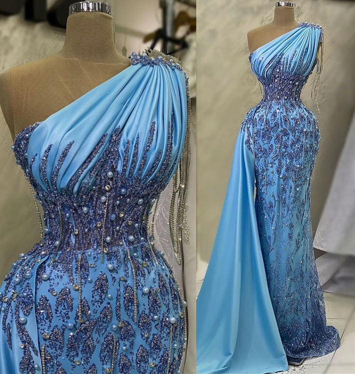April 2023 Aso Ebi Beaded Crystals Prom Dress Mermaid Lace Urious Evening Formal Party Second Reception Birthday Engagement Gowns Dresses Robe De Soir