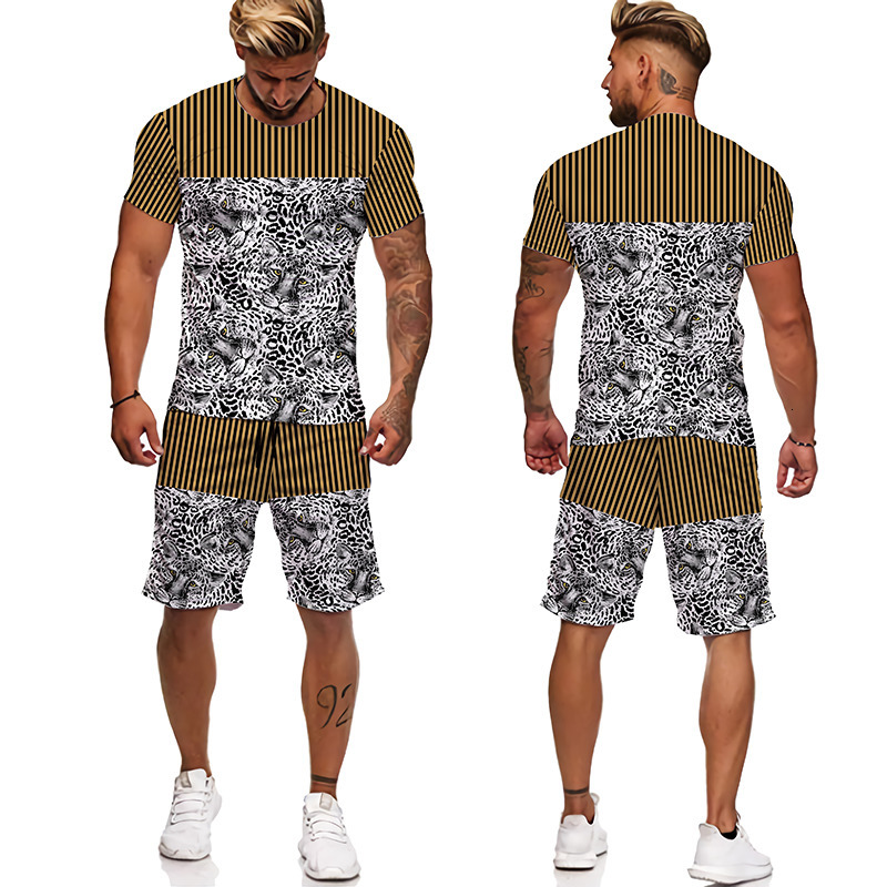 Men's Tracksuits 2023 Summer Trendy 3D Tiger Printed Tshirt Suit Cool MenWomen TracksuitCasual TopShorts Streetwear Clothing Sets 230419