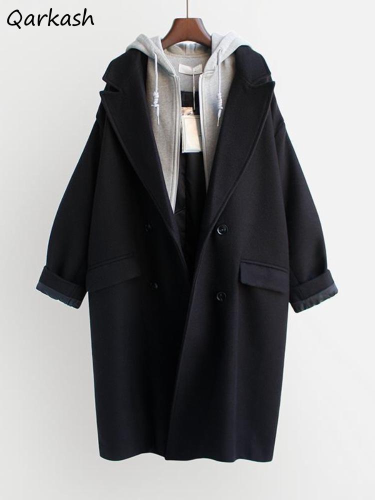 Fur Hooded Fake Two Pieces Blends Women Winter Females Loose Allmatch Thick Warm Long Style Outerwear Fashion Korean College Casual, Black
Fur Hooded Fake Two Pieces Blends Women Winter Females Loose Allmatch Thick Warm Long Style Outerwear Fashion Korean College Casual, Black