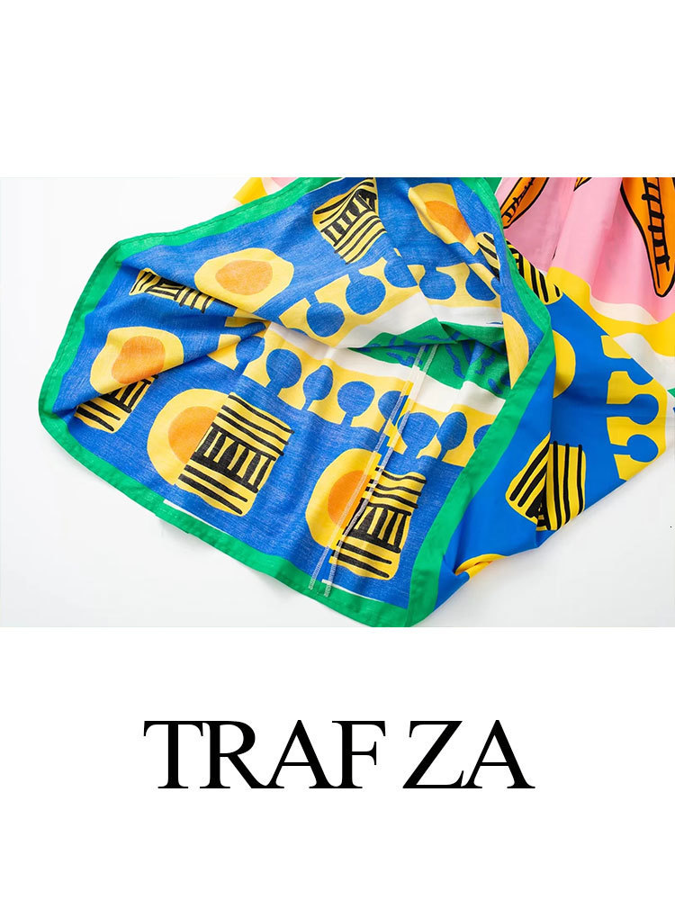 Two Piece Dress TRAFZA Women Print Skirts Set Straps Bustier Backless Slim Tank Tops High Waist Pleated Midi Skirt Female Streetwear 230419