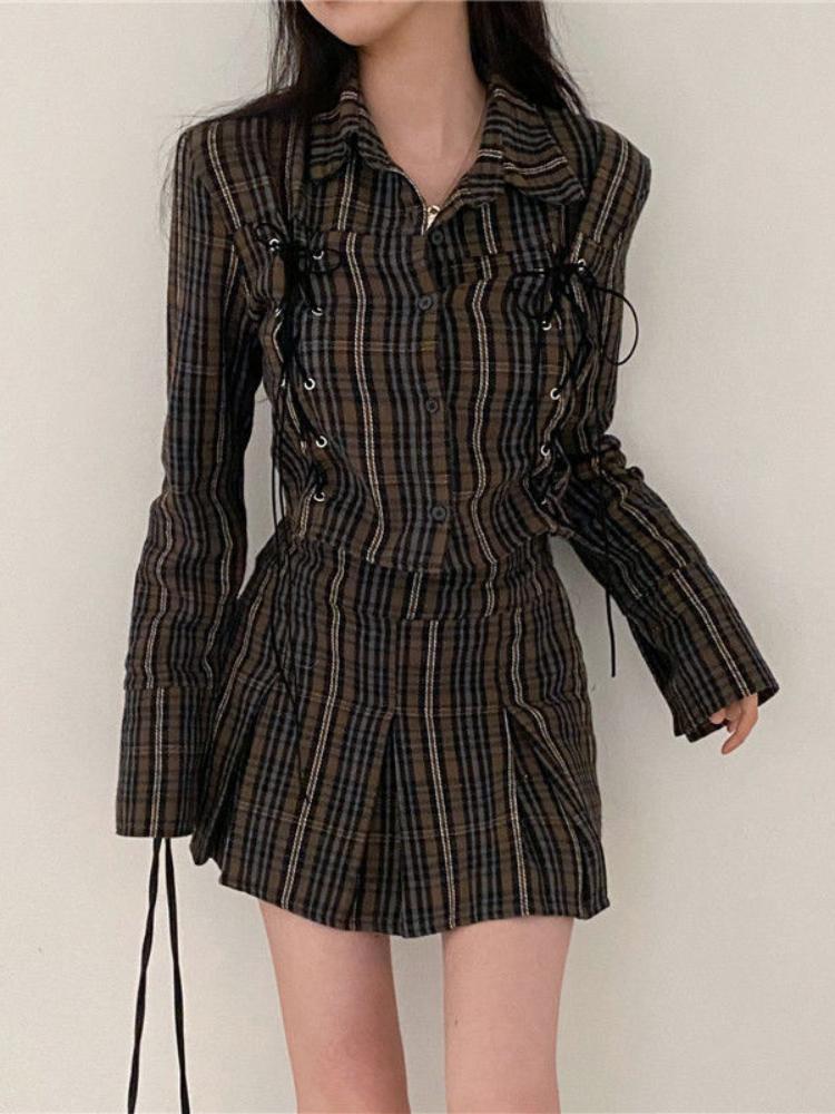 Dress QWEEK Y2K Two Peice Set Women Green Plaid Mini Skirts Bandage Long Sleeve Checked Button Up Shirts Vintage Street Pleated Skirt
Dress QWEEK Y2K Two Peice Set Women Green Plaid Mini Skirts Bandage Long Sleeve Checked Button Up Shirts Vintage Street Pleated Skirt