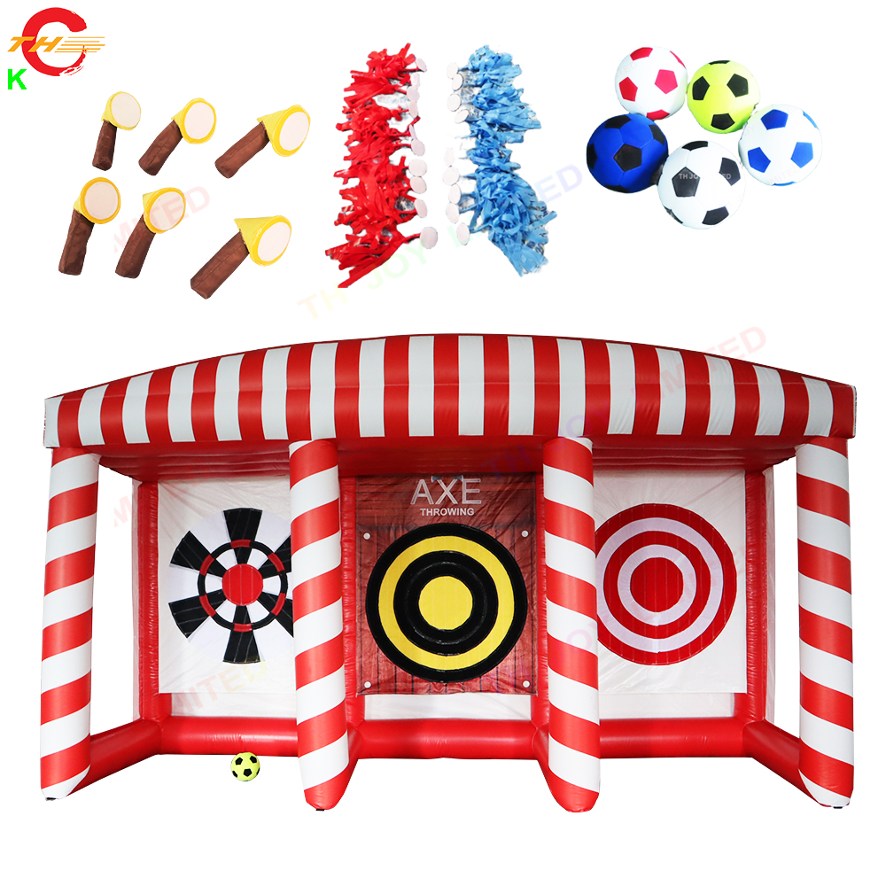 

free door delivery outdoor activities Inflatable axes foot dart board throw game 3 in 1 carnival inflatable toys For sale