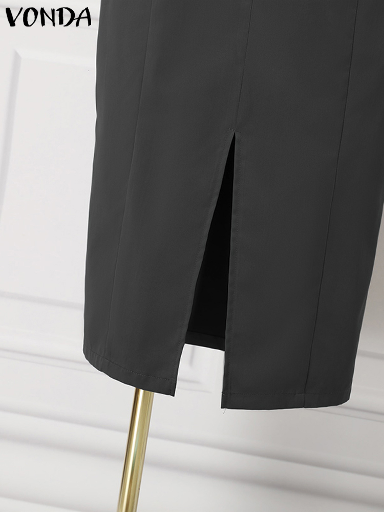 Skirts Summer Women Elegant Long 2023 VONDA Solid Color Midi Casual Loose Office Zipper Fashion Split Party Oversize 230420