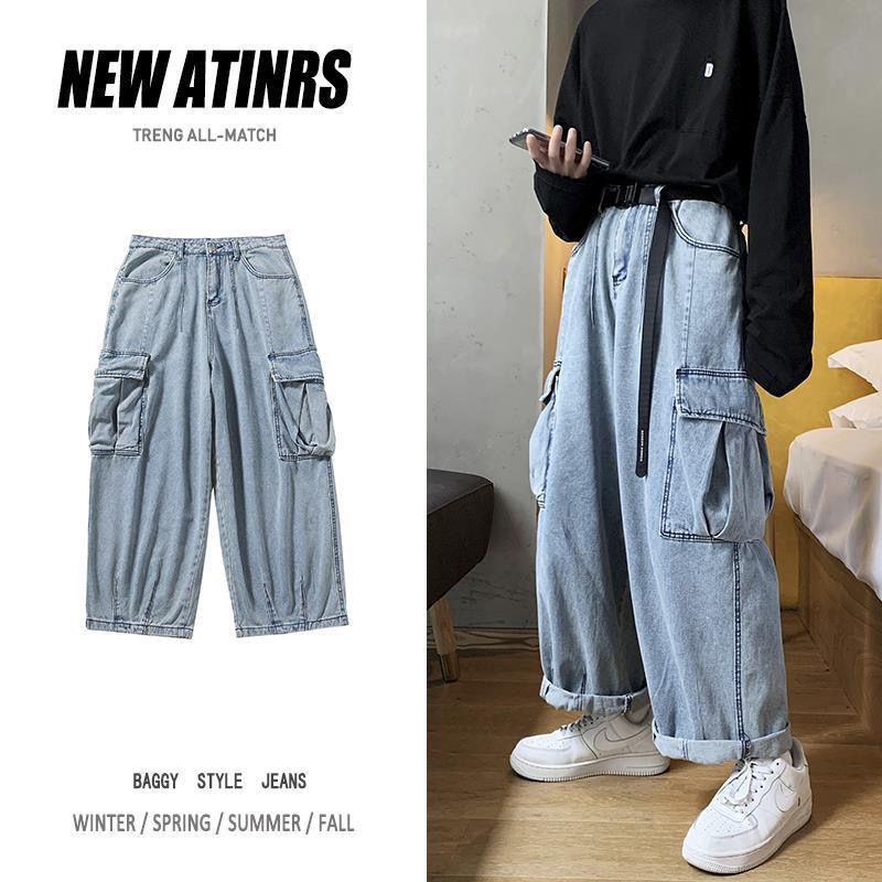 Mens Jeans HOUZHOU Baggy Trousers Male Denim Pants Black Wide Leg Loose Casual Korean Streetwear Hip Hop Harajuku 230420