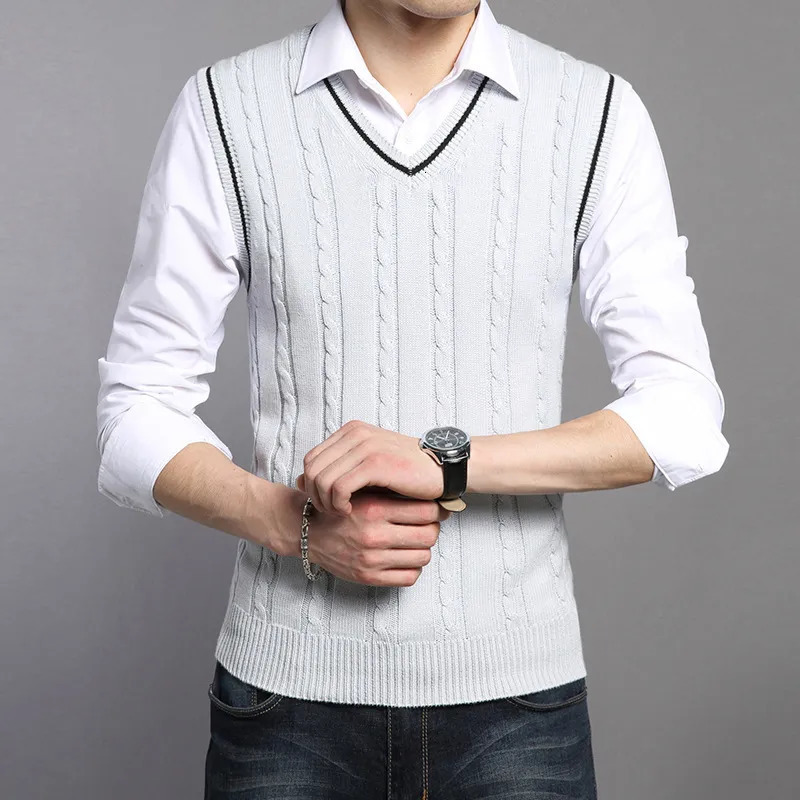 Men's Vests 2023 Winter Mens Sleeveless Knitted Warm Waistcoats Casual Men Slim VNeck Pullovers Uniform Sweater Clothin 230420