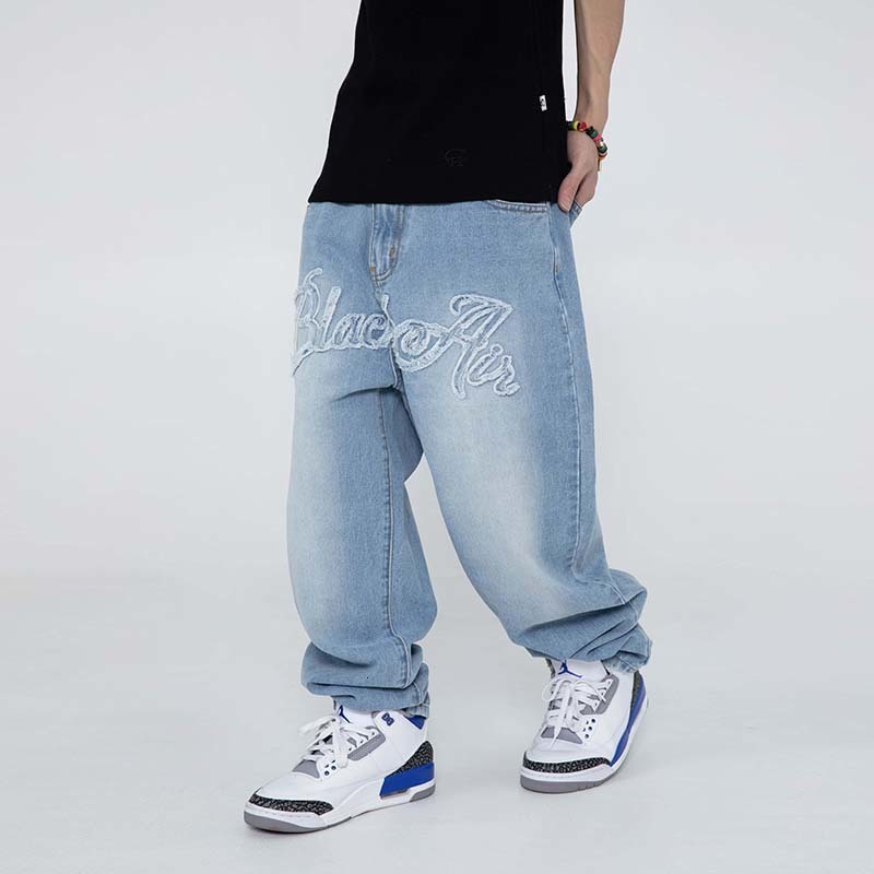 Mens Jeans Hip Hop Tassel Letter Embroidery Ripped Pants Harajuku Retro Straight Washed Casual Oversized Denim Trousers 230420