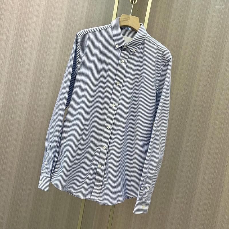 Men' Casual Shirts Embroidered Shirt With Vertical Stripes In Blue