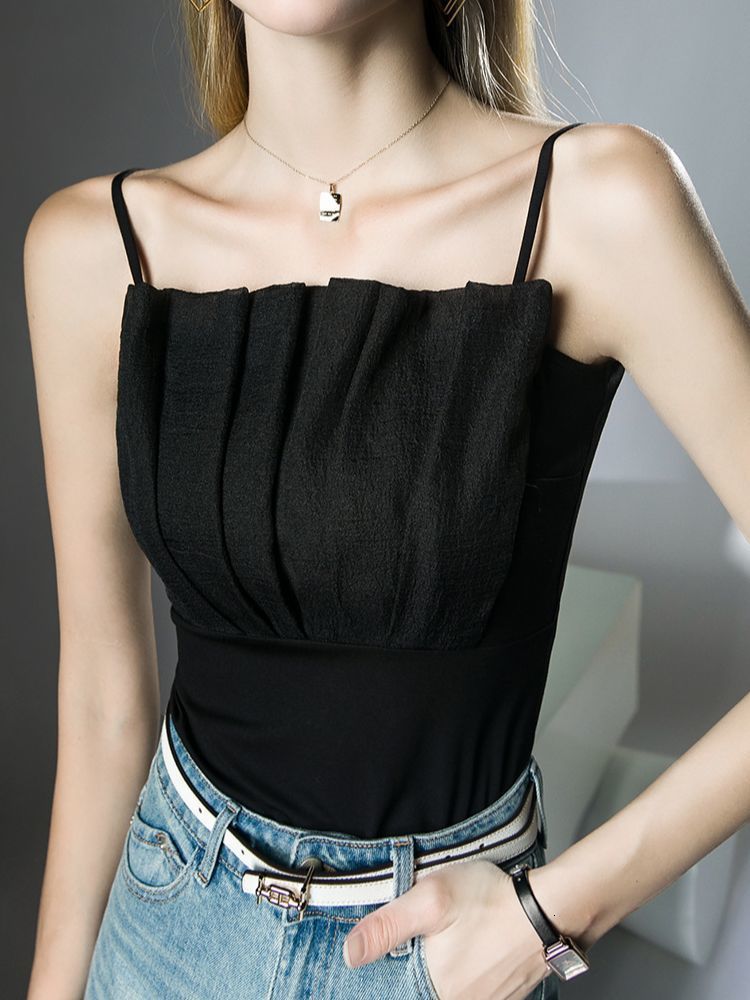 Camisoles Tanks Girls Elegant Camisole Tops Women's Pleated Tube Top Short Tanks Female Folds Stretchy Fashion Camis 230420