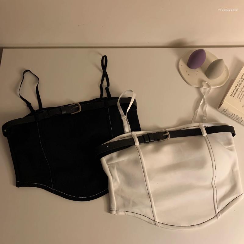 Women's Tanks Spaghetti Strap Camis For Women Almighty Solid Colours Belt Spliced Casual Femme Croset Crop Tank Tops Skinny Camisoles
