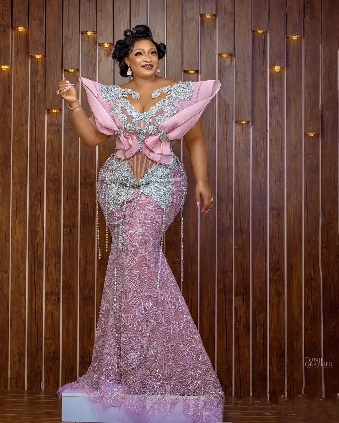 Mermaid Arabic Aso Ebi Pink Prom Dresses Beaded Crystals Lace Evening Formal Party Second Reception Birthday Engagement Gowns Dress