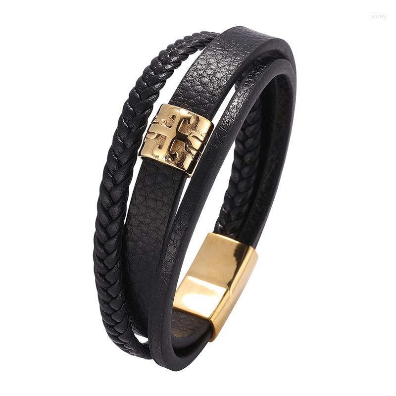 Charm Bracelets Classic Male Jewelry Multilayer Leather Bracelet For Men Golden Cross Stainless Steel Magnetic Buckle SP0672
Charm Bracelets Classic Male Jewelry Multilayer Leather Bracelet For Men Golden Cross Stainless Steel Magnetic Buckle SP0672