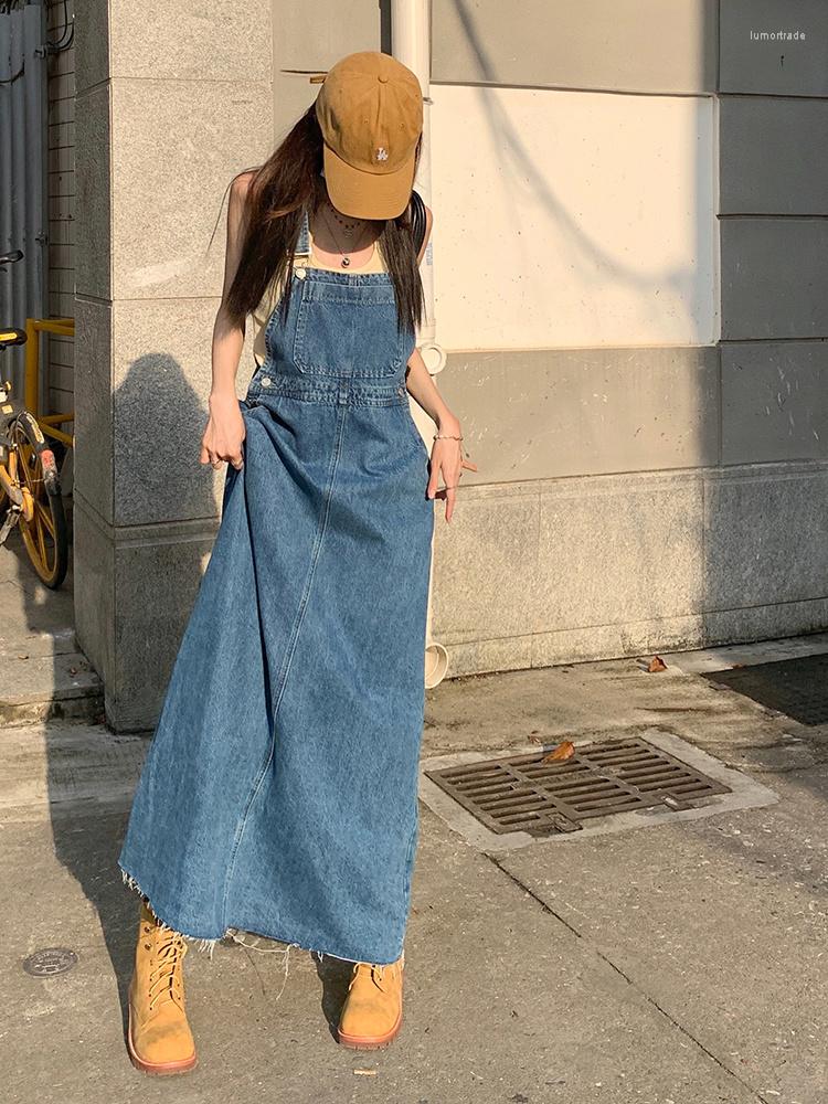New Casual Dresses SML Women Loose Ladies Vintage Long Denim Dress Female Tassel Spaghetti Strap Jeans (78913