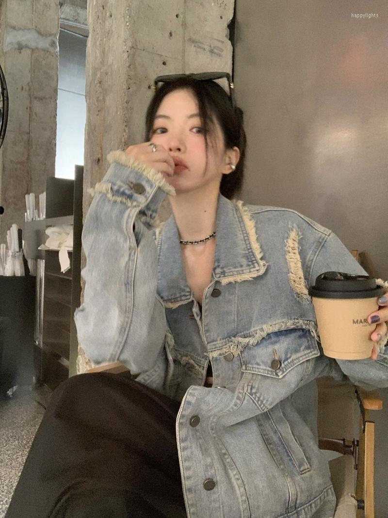 Women's Jackets Vintage Distressed Rough Selvedge Broken Hole Denim Coats Turn-down Collar Single Breasted Jeans Jacket Fashion Y2k Outwears, Beige
Women's Jackets Vintage Distressed Rough Selvedge Broken Hole Denim Coats Turn-down Collar Single Breasted Jeans Jacket Fashion Y2k Outwears, Beige