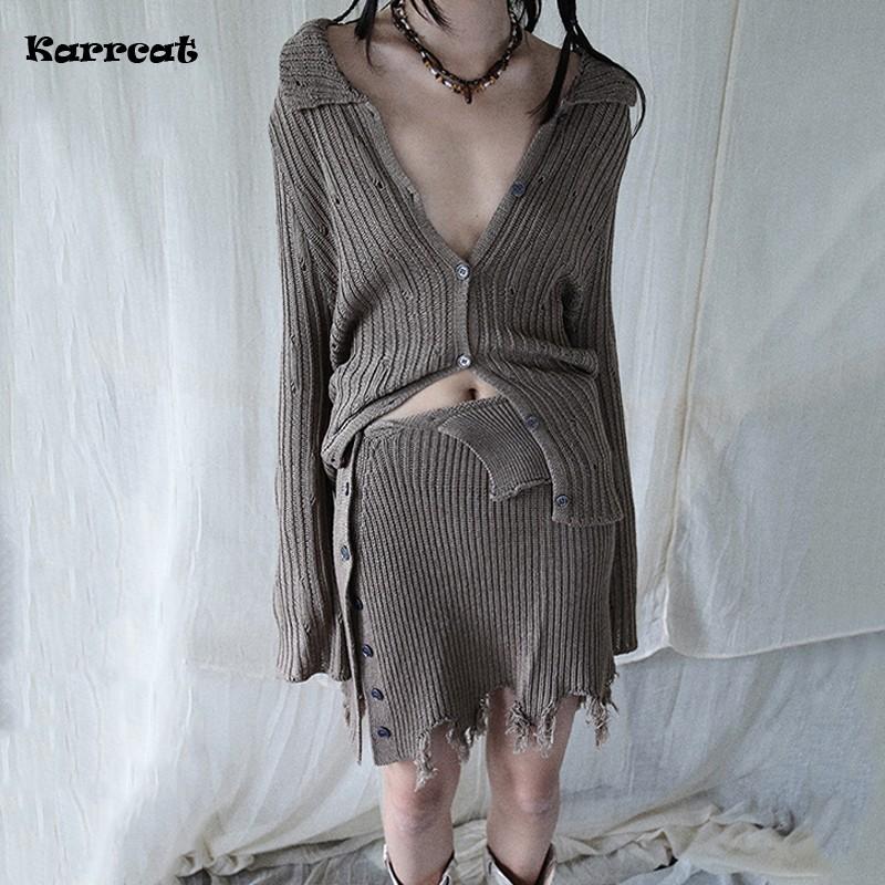 Dress Karrcat Grunge Skirt Sets Gothic Y2k Knitted Twopiece Set Hole Design Distressed Irregular Dress 2 Piece Sets Womens Outfits, Apricot
Dress Karrcat Grunge Skirt Sets Gothic Y2k Knitted Twopiece Set Hole Design Distressed Irregular Dress 2 Piece Sets Womens Outfits, Apricot