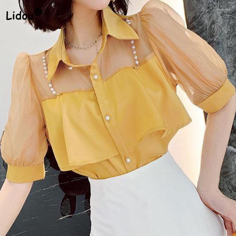 Women's Blouses Korean All-match Ruffles Spliced Chiffon Shirt Summer Women's Clothing Polo-Neck Fashionable Mesh Puff Sleeve Solid, Purple
Women's Blouses Korean All-match Ruffles Spliced Chiffon Shirt Summer Women's Clothing Polo-Neck Fashionable Mesh Puff Sleeve Solid, Purple