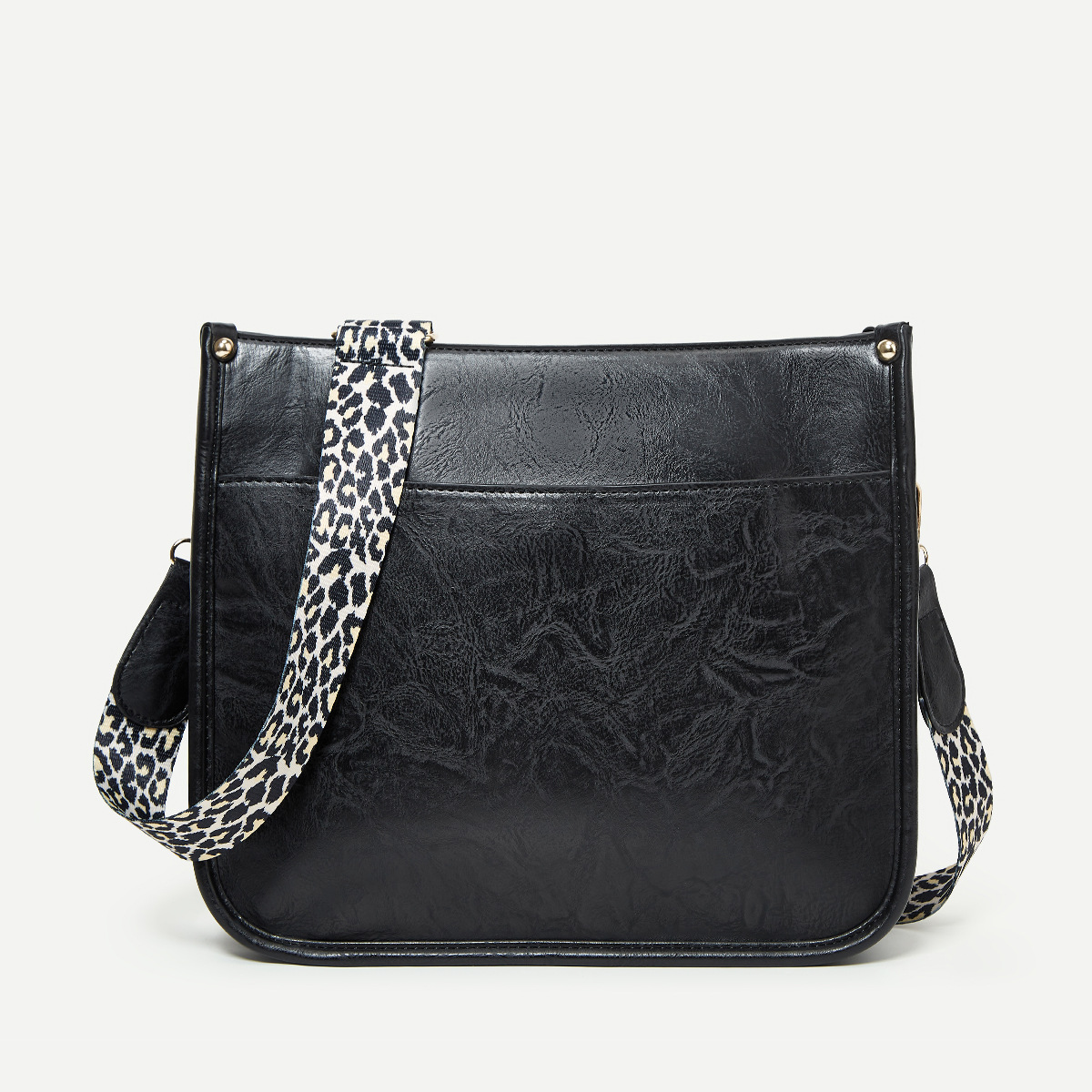 Versatile shoulder bag with fashionable crossbody leopard print shoulder strap design PU solid color women's bag