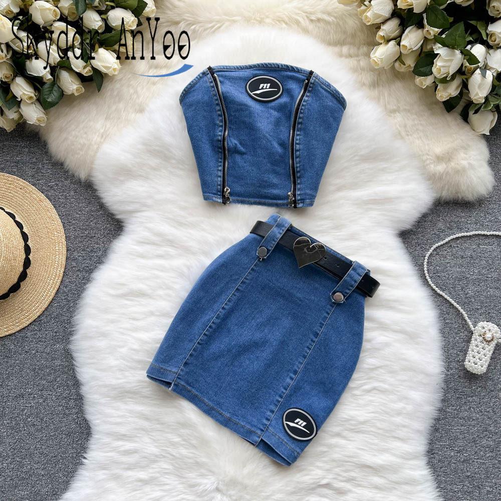 Dress Fashion Denim Women' Suit Summer 2022 Set Woman 2 Pieces Strapless Backless Tube Top And Mini Bodycon skirt Female Set Outifits, Blue
Dress Fashion Denim Women' Suit Summer 2022 Set Woman 2 Pieces Strapless Backless Tube Top And Mini Bodycon skirt Female Set Outifits, Blue
