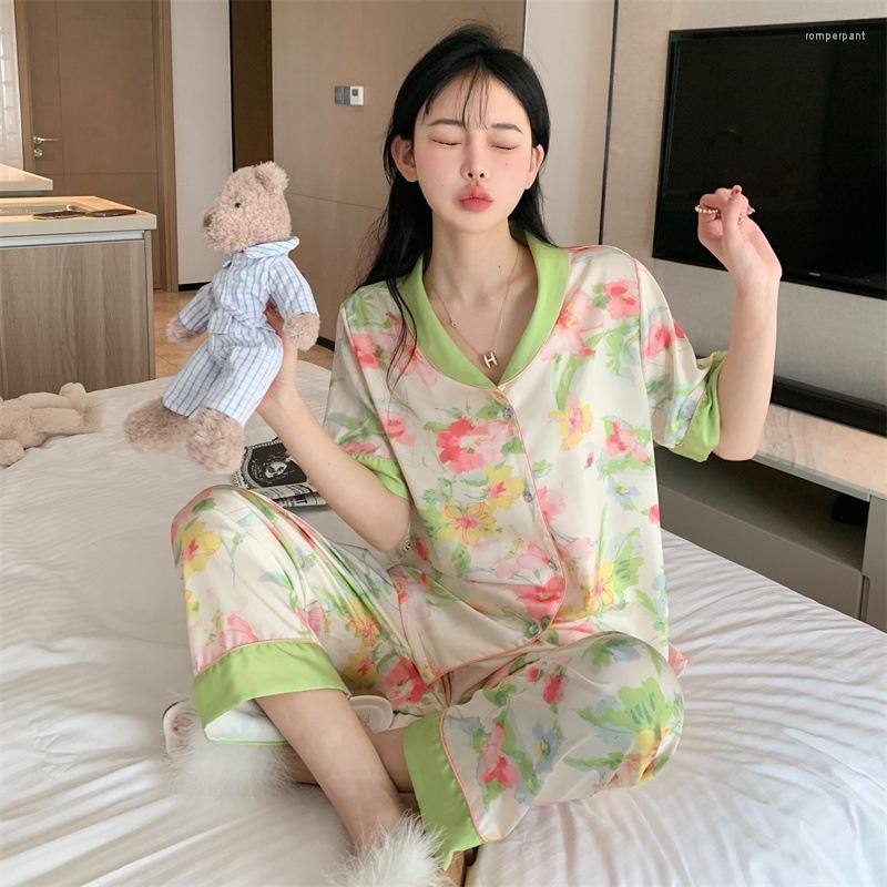 Women's Sleepwear Ice Silk Pajamas Women Fresh Print Fashion Home Clothes Light Luxury Suit Summer Pyjamas, Fresh green
Women's Sleepwear Ice Silk Pajamas Women Fresh Print Fashion Home Clothes Light Luxury Suit Summer Pyjamas, Fresh green