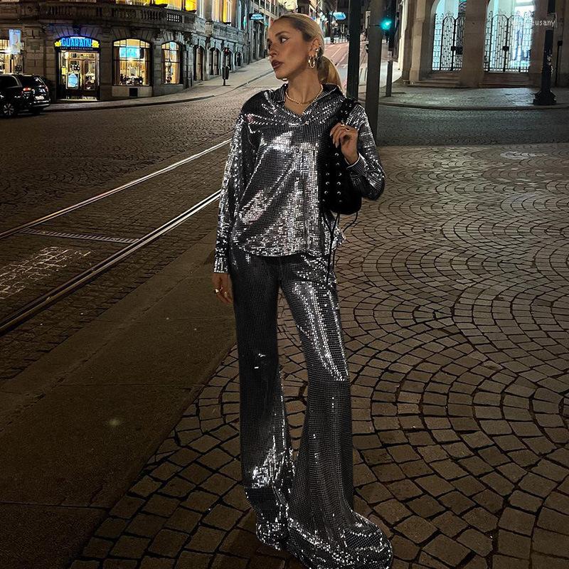 Women' Two Piece Pants 2 Sets Womens Outfits Sparkling Long Sleeve Blazer High Waist Slim Flared Trousers Fashion Solid Suit For Women, Black
Women' Two Piece Pants 2 Sets Womens Outfits Sparkling Long Sleeve Blazer High Waist Slim Flared Trousers Fashion Solid Suit For Women, Black