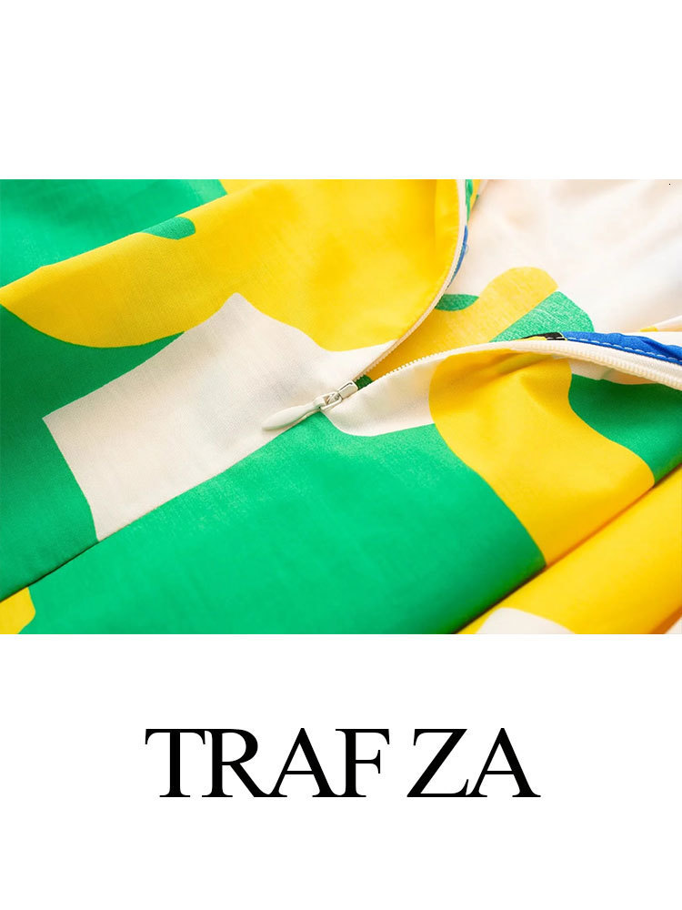 Two Piece Dress TRAFZA Women Print Skirts Set Straps Bustier Backless Slim Tank Tops High Waist Pleated Midi Skirt Female Streetwear 230419