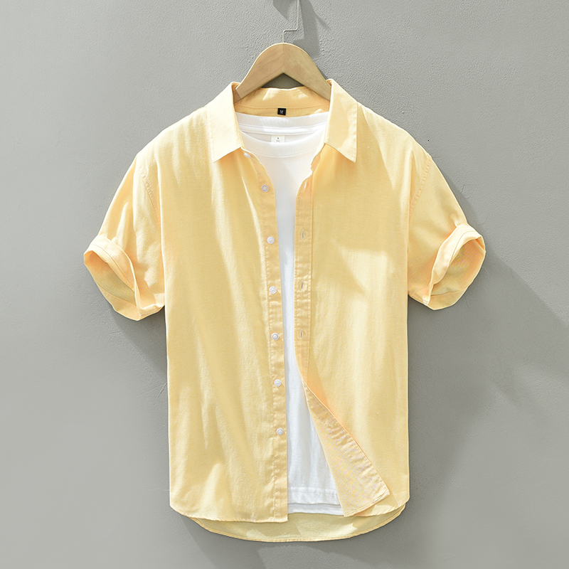 Men's Casual Shirts Summer New Short Sleeve Shirt for Men Pure Cotton Turn-down Collar Button Down Shirts Male Solid Casual Korean Clothes 230420