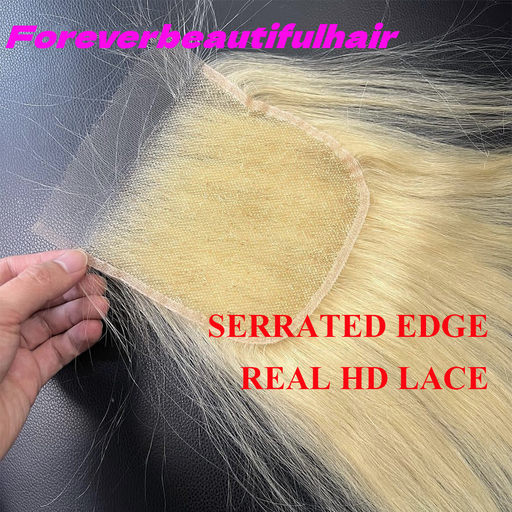 613 Blonde 5x5 4x4 6X6 13X4 13X6HD Lace Closure Body Wave Straight Human Hair Invisible Lace Melt Skins