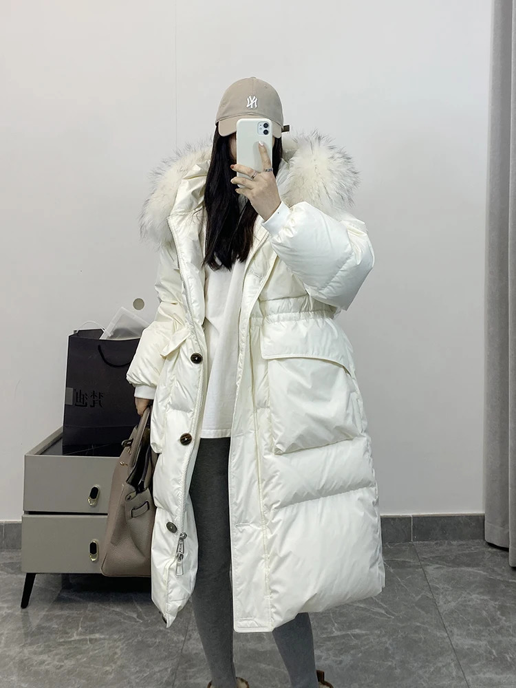 Womens Down Parkas Dazhen Raccoon Fur Hooded Waterproof Winter Long Inflatable Jacket Duck Coat Raincoat Park 231120