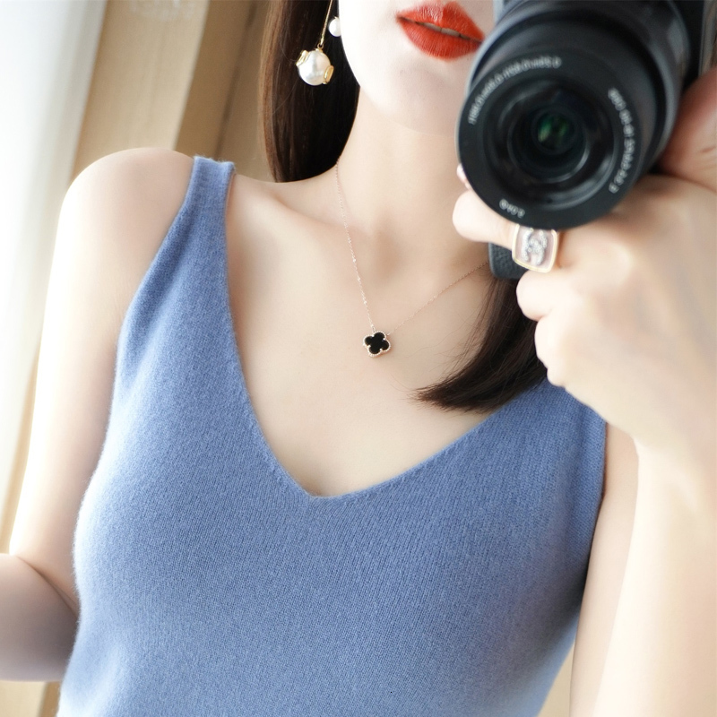 Camisoles Tanks Korean Fashion Women's Top Sexy Backless Wool V-Neck Camisole Plus Size Knit Sleeveless T-Shirt 230420