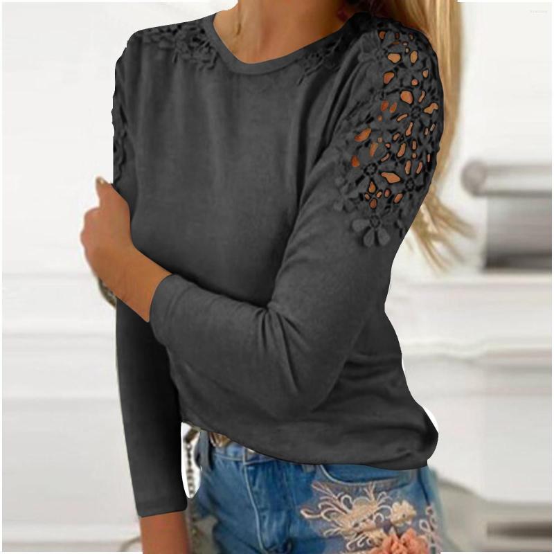 Women' T Shirts Women' Round Neck Solid Color Hollow Stitching Long Sleeved Shirt, Grey
Women' T Shirts Women' Round Neck Solid Color Hollow Stitching Long Sleeved Shirt, Grey