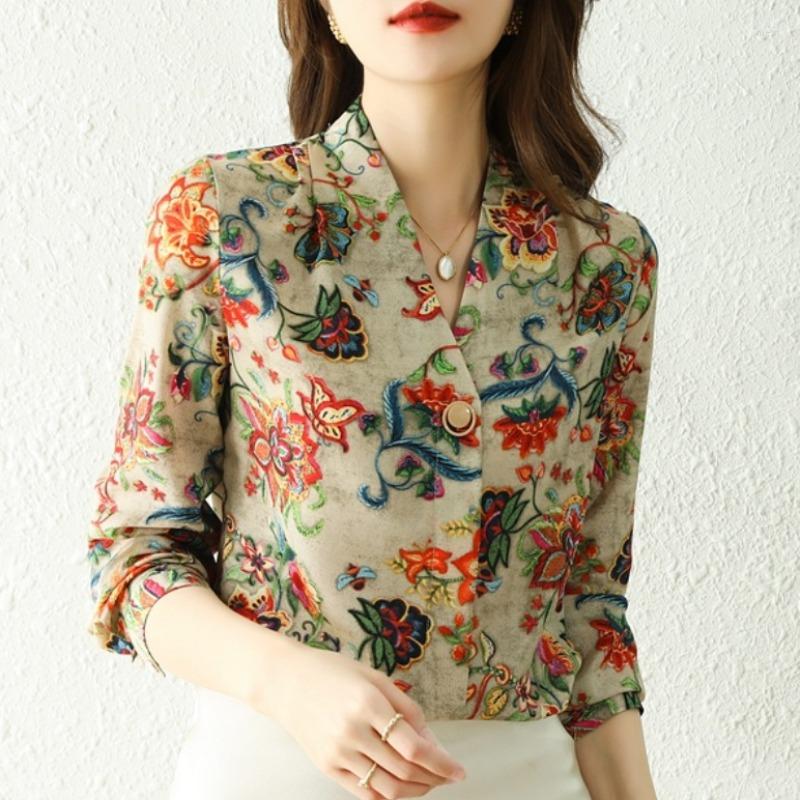 Women' Blouses Fashion Women Long-sleeved Printed Shirt Spring Autumn V-neck Button OL Tops Elegant Mulberry Silk Chiffon Blouse Blusa, Ph
Women' Blouses Fashion Women Long-sleeved Printed Shirt Spring Autumn V-neck Button OL Tops Elegant Mulberry Silk Chiffon Blouse Blusa, Ph