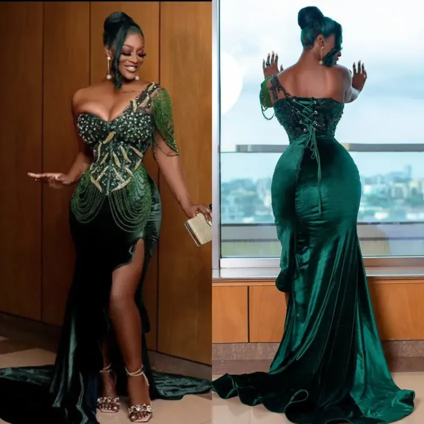 Dark Green Mermaid Prom Dresses Sexy One Shoulder Velvet Evening Gown Beaded Crystals Split Side Pageant Dresses Custom Made, Gold
Dark Green Mermaid Prom Dresses Sexy One Shoulder Velvet Evening Gown Beaded Crystals Split Side Pageant Dresses Custom Made, Gold