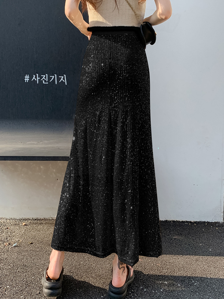 Skirts Fashion Shiny Sequin Elastic High Waist Slim Mermaid Spring Summer ALine Wrap Hip 230420