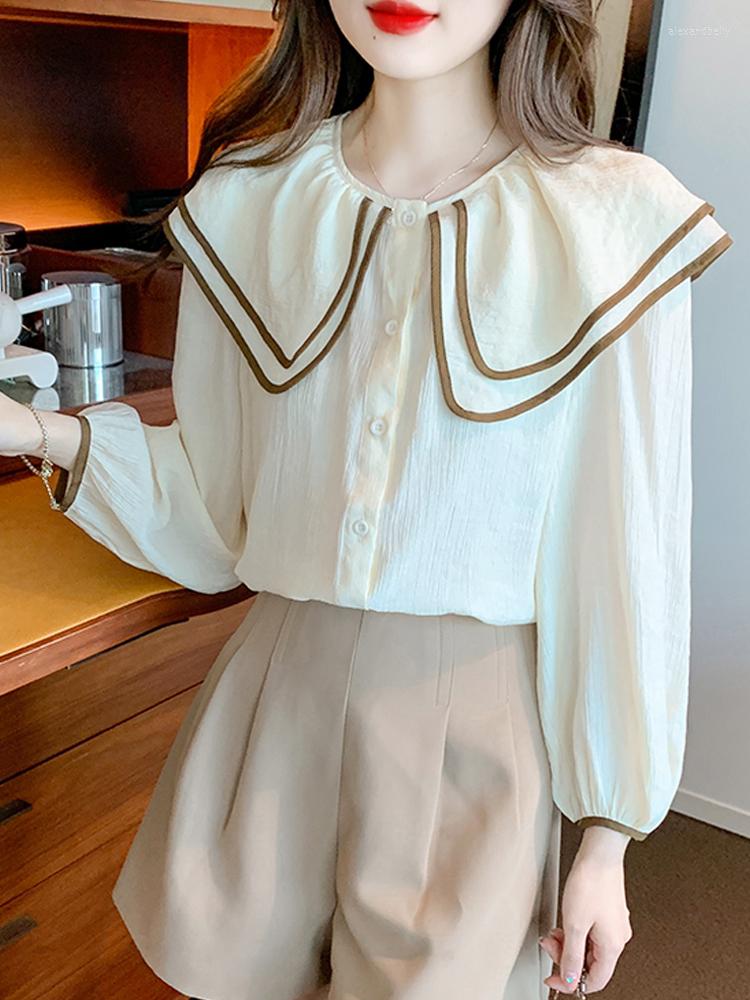 Women' Blouses Elegant Big Doll Collar Blouse Fashion Women' Long Sleeve Tops Ladies Blusas Wome' Shirts Buttons Female Clothing, Apricot
Women' Blouses Elegant Big Doll Collar Blouse Fashion Women' Long Sleeve Tops Ladies Blusas Wome' Shirts Buttons Female Clothing, Apricot
