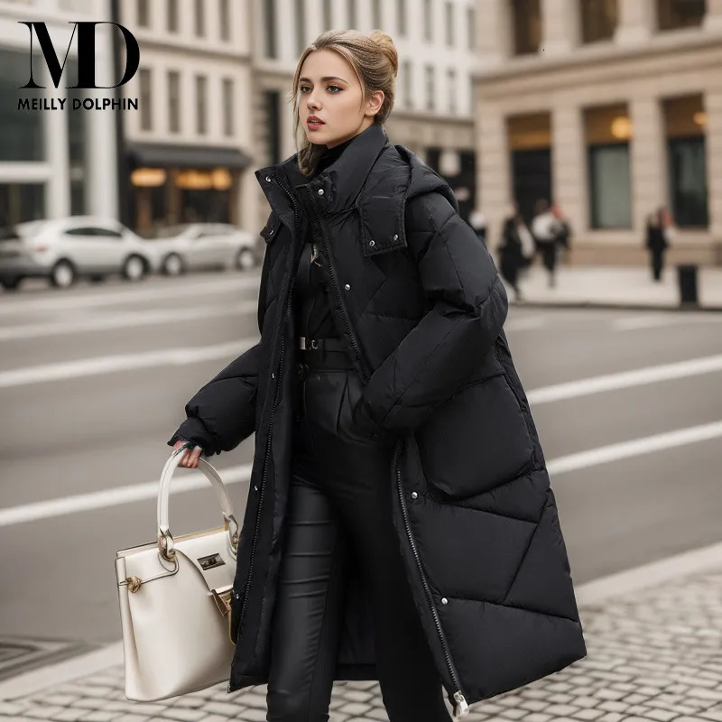 Women's Down Parkas MEILLY DOLPHIN 2023 Snow Wear Winter Coat for Women Down Jacket Warm Casual Loose Hooded Winter Women Jacket Long Parkas 2311