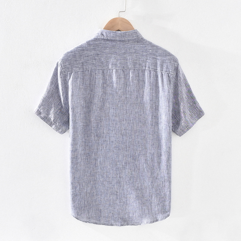 Men's Casual Shirts Pure Linen Short Sleeve Shirt for Men Summer New Japanese Fashion Tops Male Solid Gray Vintage Slim Fit Hemp Shirt 230420