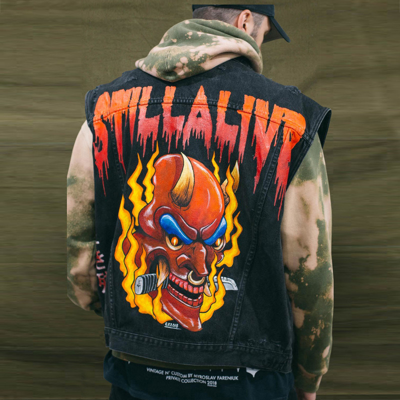 Men's Vests 2023 Men Skull Motorcycle Biker Punk Hip Hop Top Waistcoat Hole Ripped Sleevless Jean Jacket Mens Denim Vest West 230420