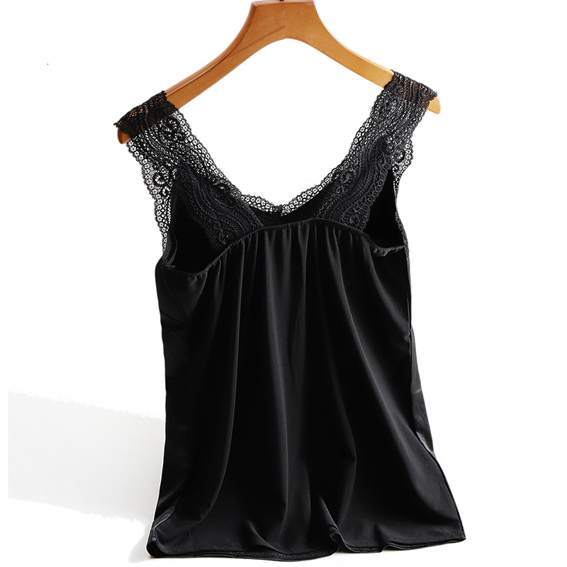 Camisoles Tanks Lace Strap Silk Top Women Sexy V Neck Sleeveless WhiteVest Satin Elasticity Mesh Silk Tank Tops Women Basic Plus Size Camisole 230420