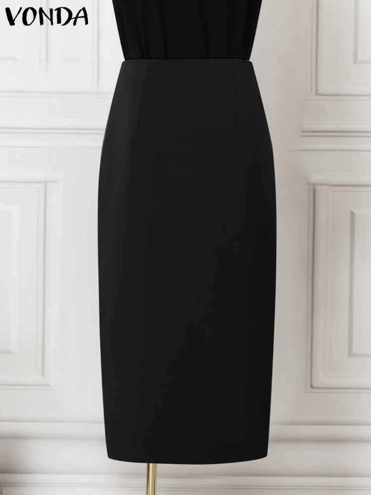 Skirts Summer Women Elegant Long 2023 VONDA Solid Color Midi Casual Loose Office Zipper Fashion Split Party Oversize 230420