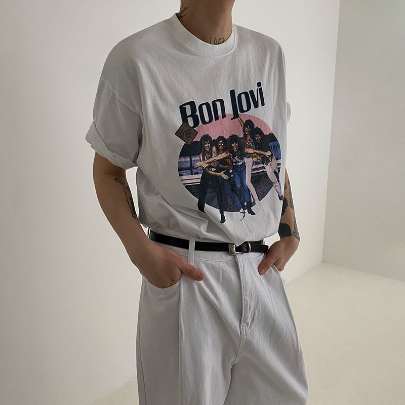 Men's T-Shirts American High Street Fashion Brand Short Sleeve T-shirt Men's Summer Loose Vintage Print Round Neck Pure Cotton Half Sleeve T-shirt, White
Men's T-Shirts American High Street Fashion Brand Short Sleeve T-shirt Men's Summer Loose Vintage Print Round Neck Pure Cotton Half Sleeve T-shirt, White