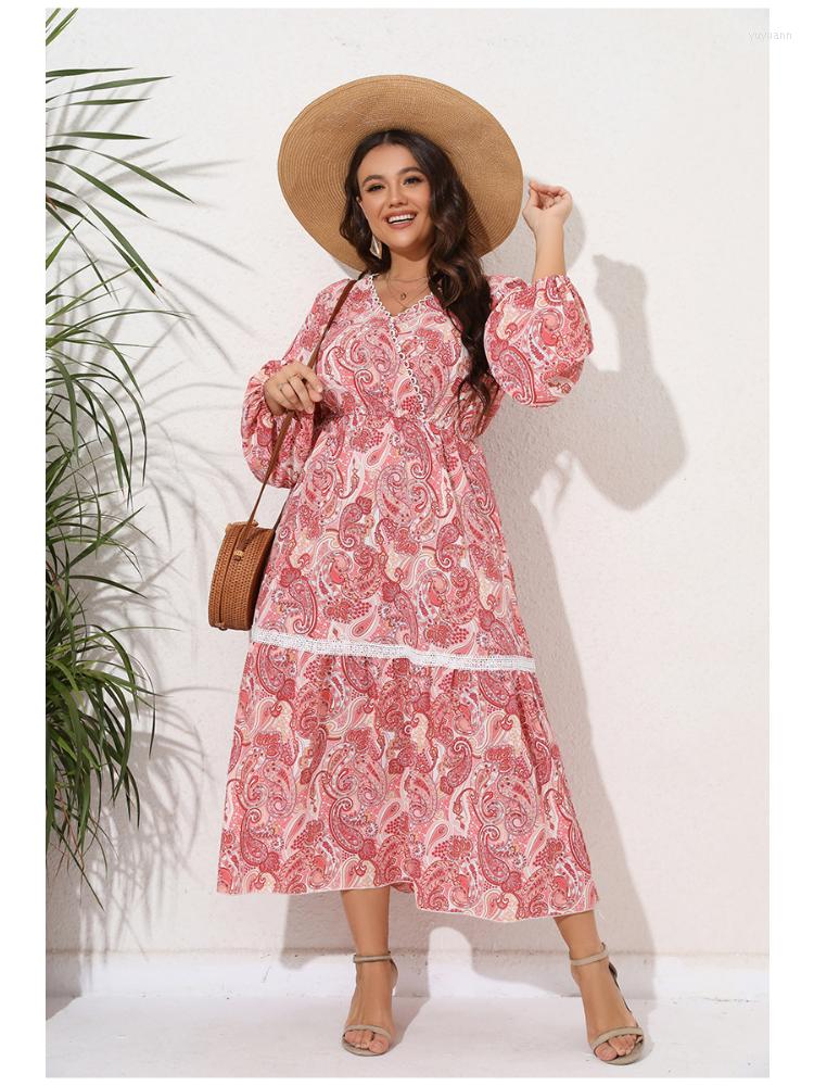Plus Size Dresses Spring And Autumn Ethnic Style Print Fat MM Large Dress Paneled V-neck Long Skirt Party, Pink
Plus Size Dresses Spring And Autumn Ethnic Style Print Fat MM Large Dress Paneled V-neck Long Skirt Party, Pink
