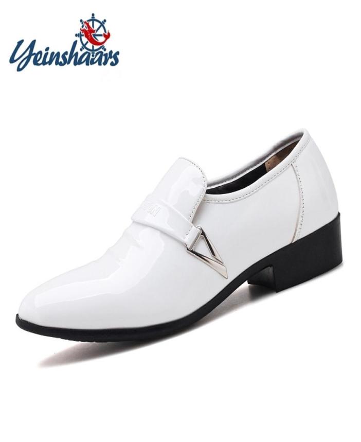 

YEINSHAARS Design Mens Patent Leather Shoes White Black Formal Men Dress Shoe For Wedding Party Buckle Business Oxfords Y2004202306991