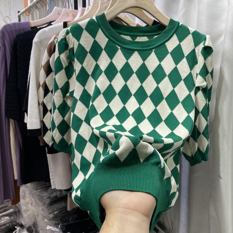 Women's Sweaters Green Plaid Knitting Women Pullovers Short Sleeves Summer Vintage Lady Tops Jumpers Sweater
Women's Sweaters Green Plaid Knitting Women Pullovers Short Sleeves Summer Vintage Lady Tops Jumpers Sweater